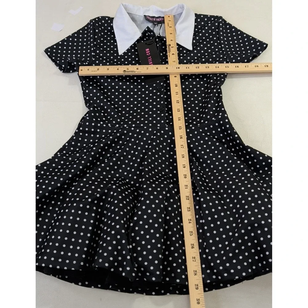Dolls Kill‎ Trickz N Treatz Whimsigoth Rockabilly Dress M Black Polkadot Retro